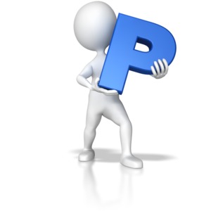 A stick figure holds the letter P