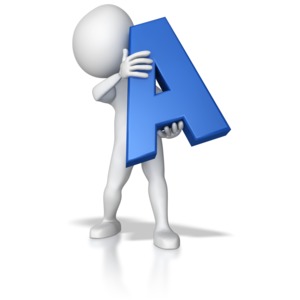 A stick figure holds the letter A.