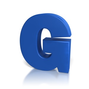 A piece of clipart with a blue G.