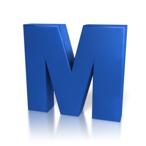 A piece of clipart with a blue M.