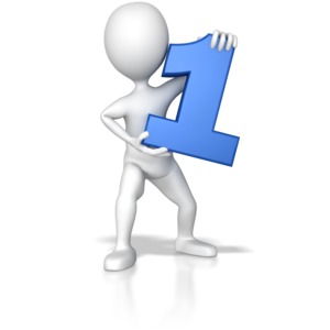 A stick figure holding up a blue number one