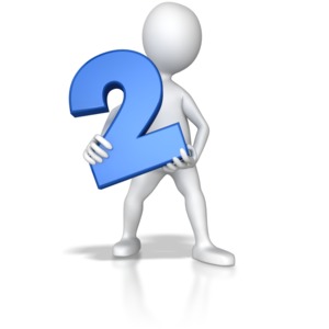 A stick figure holding up a blue number two 