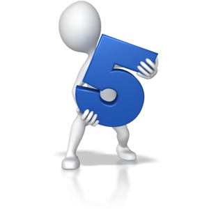 A stick figure holding up a blue number five