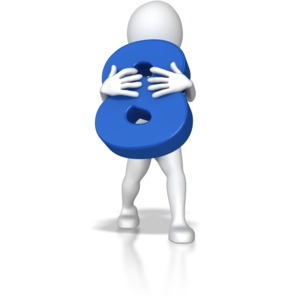 A stick figure embracing a blue number eight