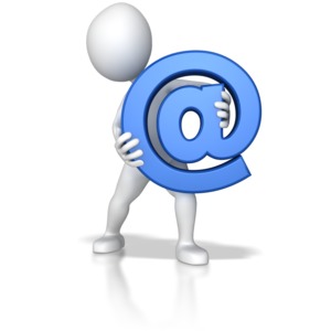 A stick figure holding up a blue at sign