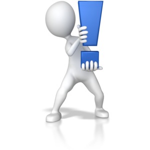 A stick figure holding up a blue exclamation mark