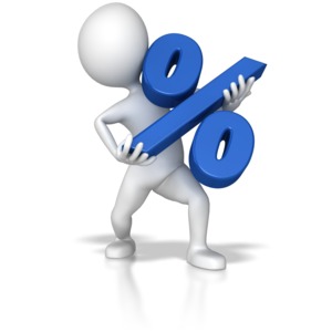 A stick figure holding up the percent symbol