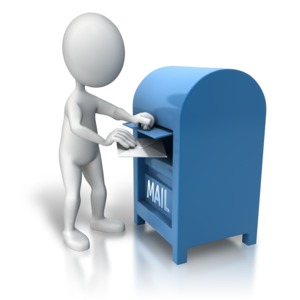 An image of a stick figure dropping off a letter in the mailbox.