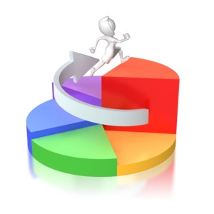 An image of a woman running up a circular pie diagram.