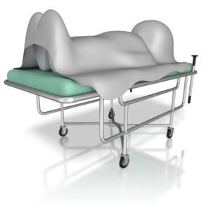 This clip art image shows a stick figure that has passed on in the hospital.