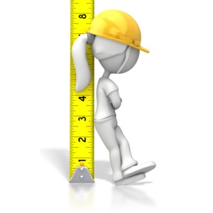 An image of a stick figure leaning against a yellow tape measure.