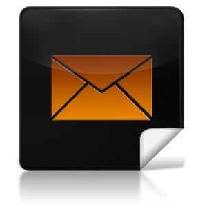 This clip art image shows a black icon with a email letter on it.