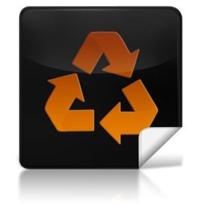 This clip art image shows a black icon with a recycle symbol on it.