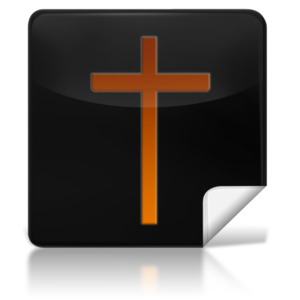 This clip art image shows a black icon with a religious cross on it.