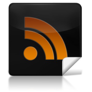 This clip art image shows a black icon with an RSS symbol on it.