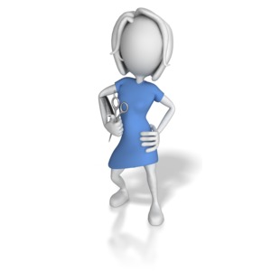 In this clipart a woman hairdresser is posing with her comb and scissors