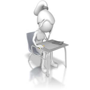 A woman student thinks hard while taking a test.