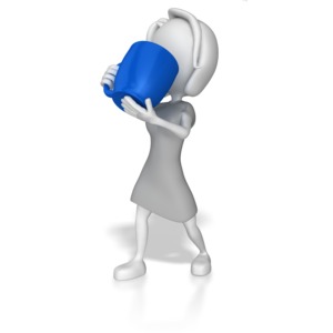 In this piece of clipart a woman is shown taking a drink out of a giant coffee cup