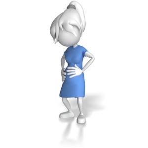 A pregnant woman is holding her stomach trying to feel the baby kick.