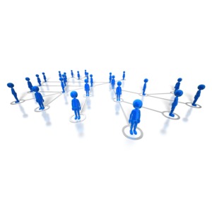 Many individual stick figures connected together. This video can represent a social network.