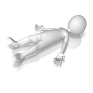 A stick figure in a laying down pose.