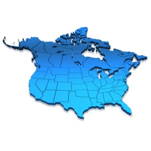 This clip art image shows an outline map with states, territories and Providences.
