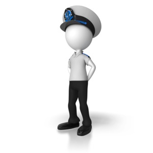 A ship&#039;s captain stands at parade rest.  A 3D stick figure wearing a captain&#039;s hat.