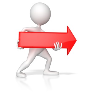 A stick figure uses a read arrow to emphasize a point.