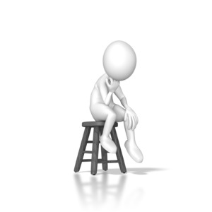 A stick figure sitting on a stool thinking.