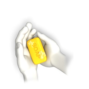 A piece of clipart showing hands being washed.