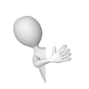 A stick figure is peeking around checking to see if anybody is coming.