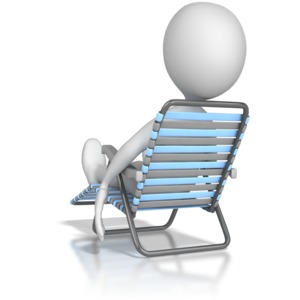 A stick figure is lounging around in a lawn chair.