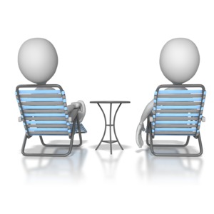 Two stick figures relaxing in lawn chairs.