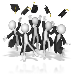 In this image a group of graduates throw there caps up into the air