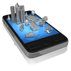 A collection of different choices appear on the surface of a smart phone. This clip-art can represent a person social life with technology.