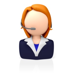 An icon for customer service or telephone representative.  A bust of a 3D figure wearing a headset telephone.