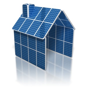A house made from solar panels. This clip-art can represent living an energy-efficient lifestyle.