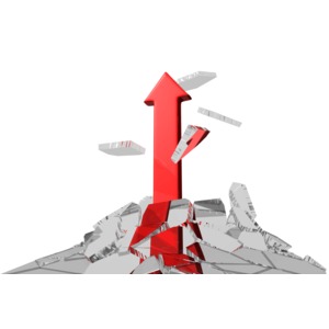 A red arrow burst upward shattering it&#039;s way through glass.