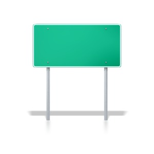 A blank interstate road sign.  Add your own text to this sign with PowerPoint or other software application.