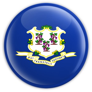 An image of Connecticut&#039;s flag on a badge.