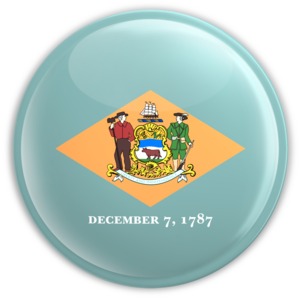 An image of  Delaware&#039;s flag on a badge.