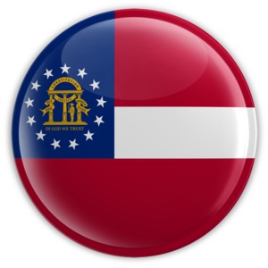 An image of  Georgia&#039;s flag on a badge.