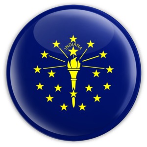 An image of  Indiana&#039;s flag on a badge.