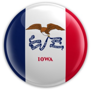 An image of Iowa&#039;s flag on a badge.