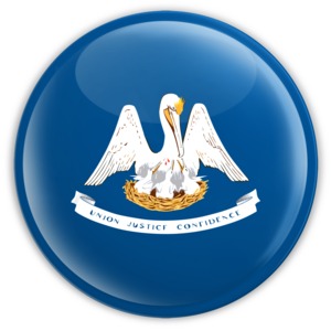 An image of  Louisiana&#039;s flag on a badge.