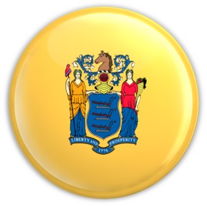 An image of New Jersey&#039;s flag on a badge.