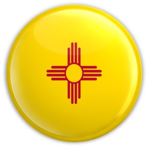 An image of New Mexico&#039;s flag on a badge.