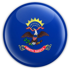 An image of North Dakota&#039;s flag on a badge.
