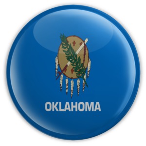 An image of Oklahoma&#039;s flag on a badge.