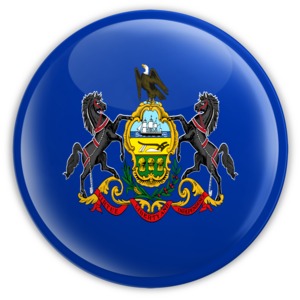 An image of Pennsylvania&#039;s flag on a badge.